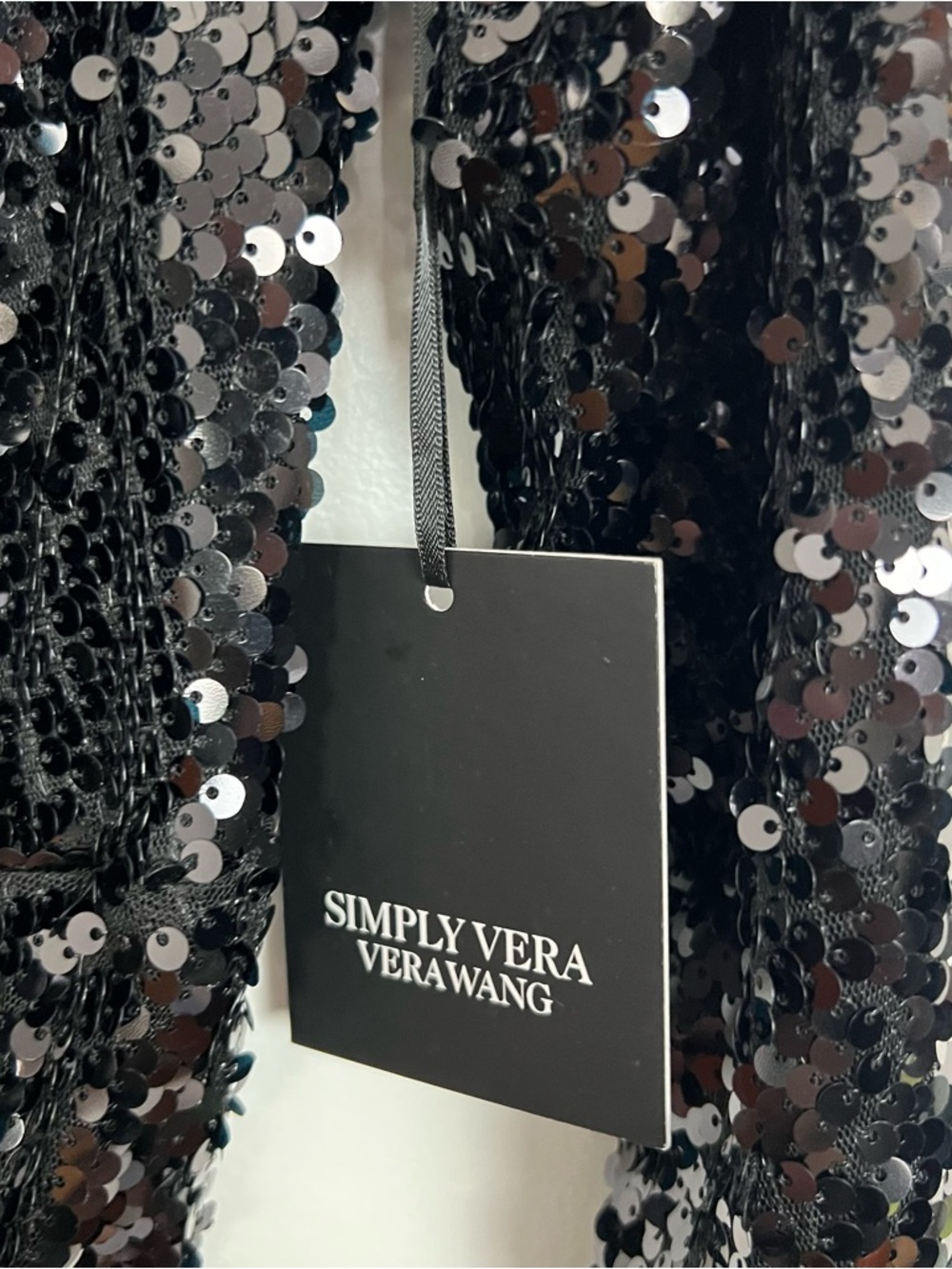 Simply Vera Wang Black Sequin Dress Long Sleeve Ruffle Medium NWT Party Cocktail - Picture 3 of 6